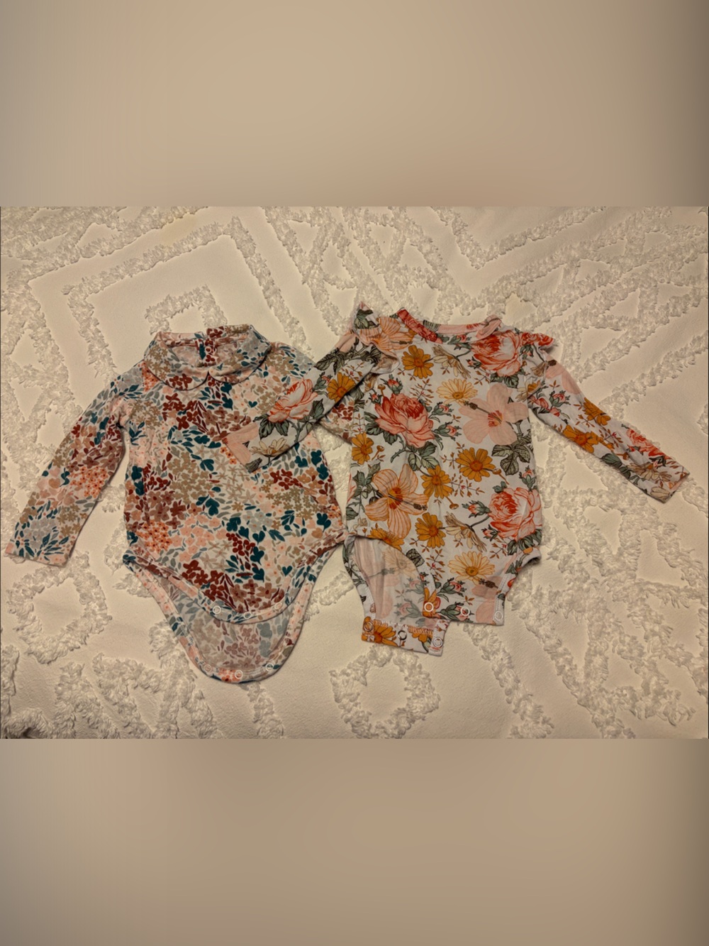 Floral Long-Sleeve Baby Bodysuit Set -Multicolor